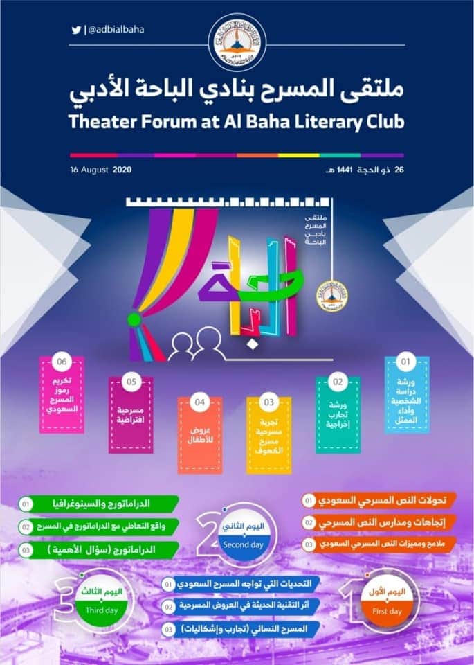 نادي الباحة الأدبي الثقافي يطلق الأحد القادم ملتقى المسرح الافتراضي الأول بمشاركة عرض مسرحي للطفل من دولة المغرب